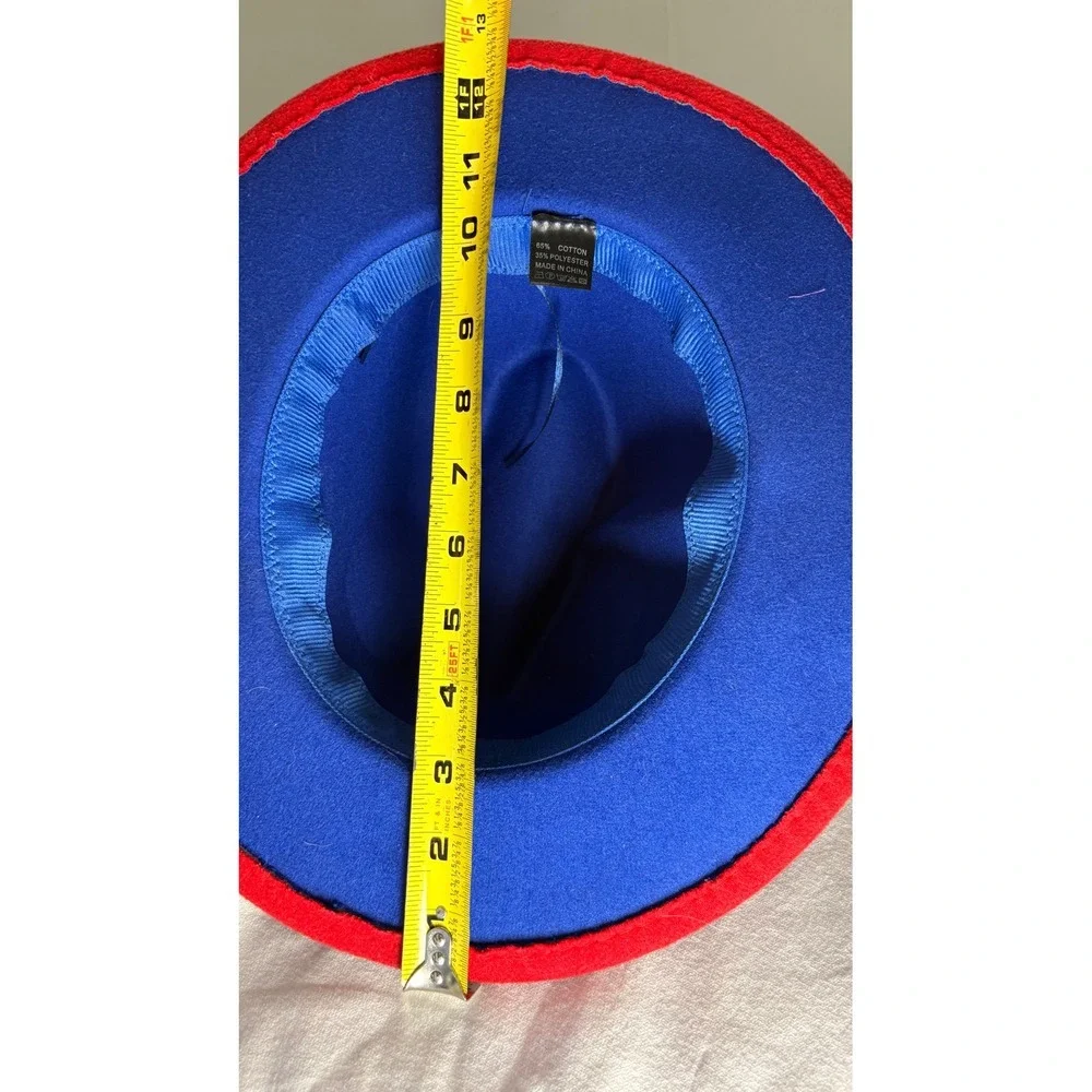 Bundle 2 Wide Brim Fedora Hats Red Blue Grey Adjustable Cotton Blend Unisex
